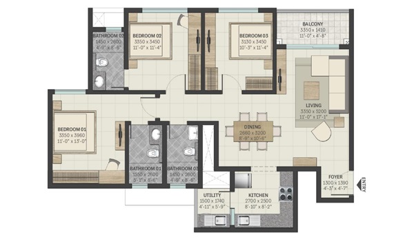 Featured Image of Ramky Eminent 3 BHK Apartment Floor Plan